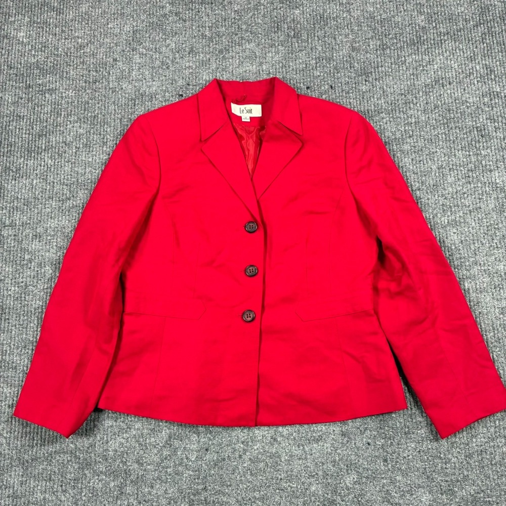 Vintage Le Suit Womens Size 12 Red Blazer Jacket 3 Button Career Business